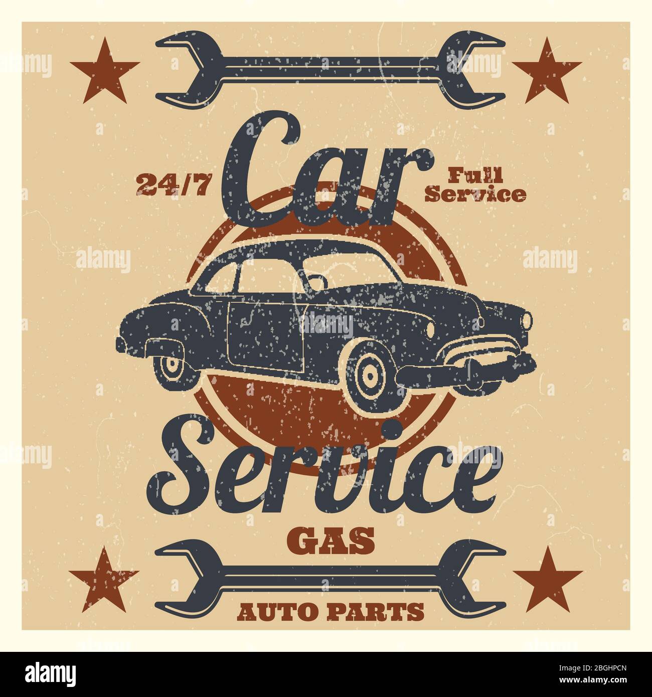 Logo Vintage Car Service - cartello riparazione auto. Illustrazione vettoriale Illustrazione Vettoriale