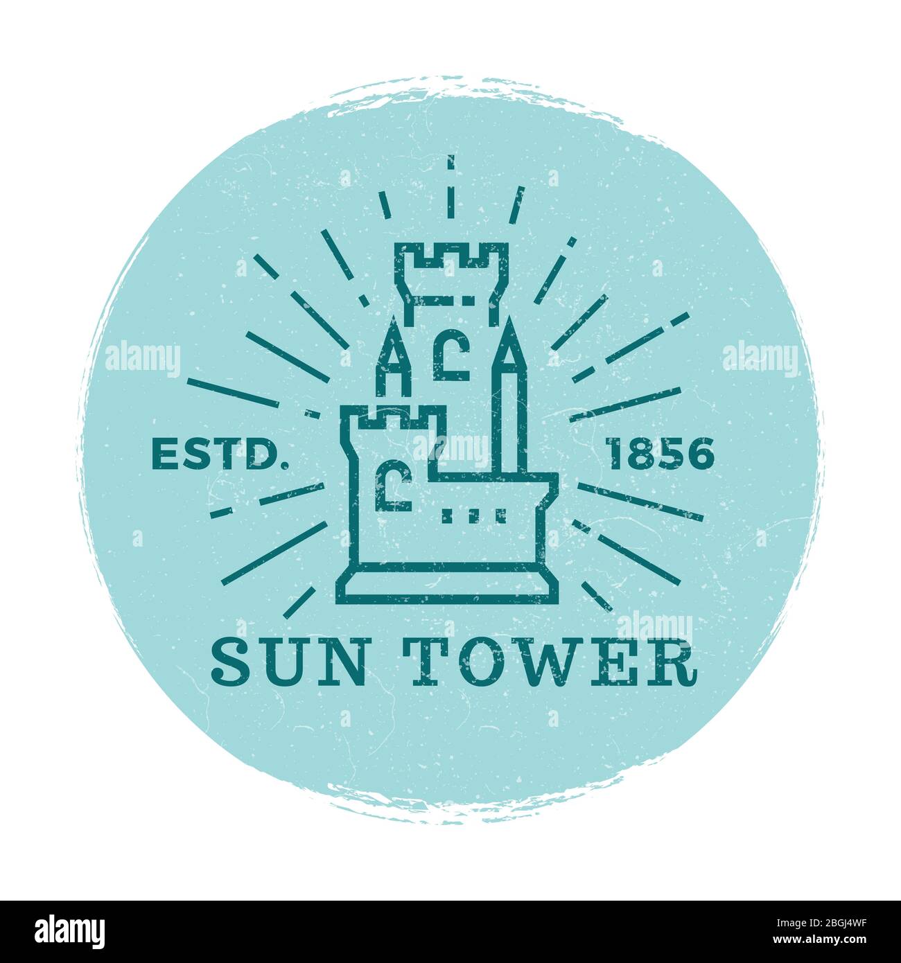Torre medievale grunge etichetta vettoriale illustrazione di isolato su sfondo bianco Illustrazione Vettoriale