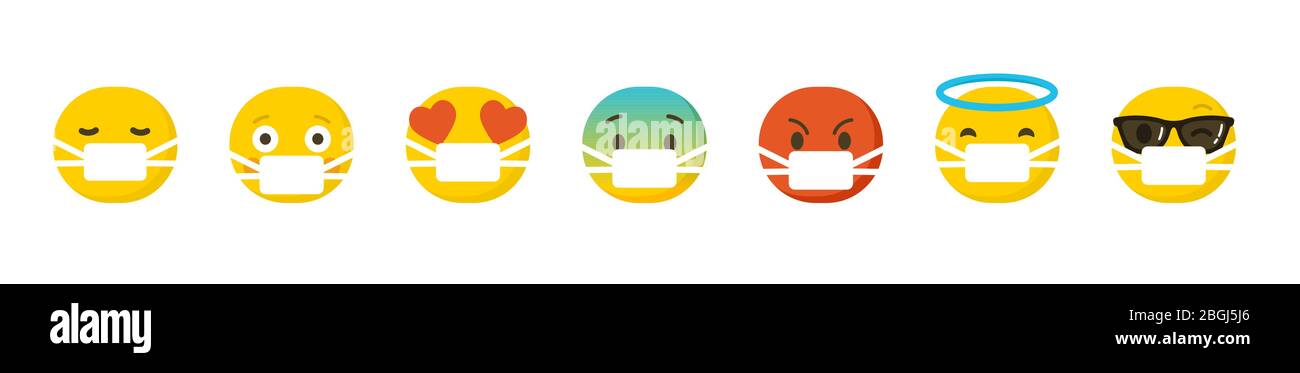 Emoji, valutazione delle emozioni scala da coronavirus a icone emoji malate. Illustrazione vettoriale, sfondo e banner Illustrazione Vettoriale