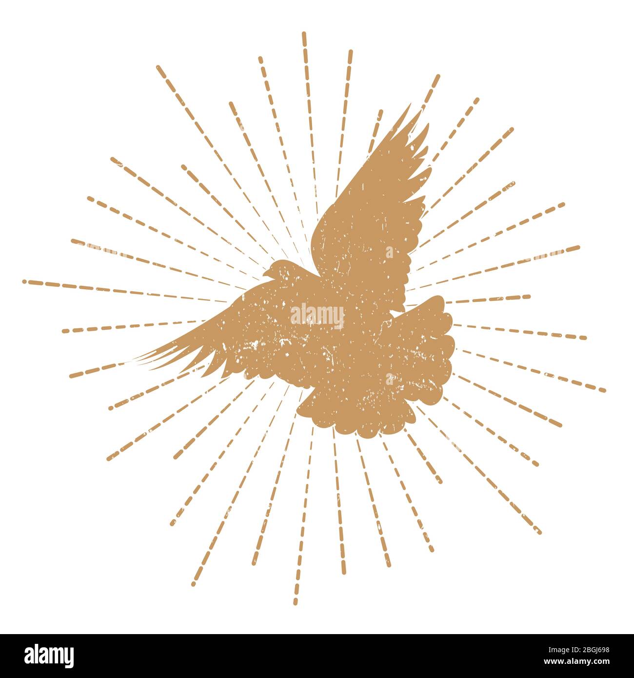Retro colomba in starrst logo design. Silhouette Pigeon isolata su sfondo bianco. Illustrazione vettoriale Illustrazione Vettoriale