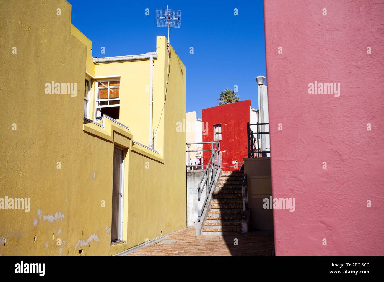 Case colorate nella zona di Bo-Kaap, Città del Capo, Sud Africa Foto Stock