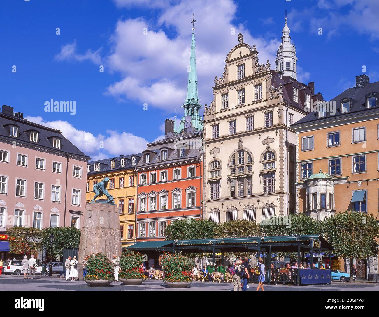 Chiesa di Tyska Kyrkan e case mercantili, Piazza Kornhamnstorg, Gamla Stan (Città Vecchia), Stadsholmen, Stoccolma, Regno di Svezia Foto Stock