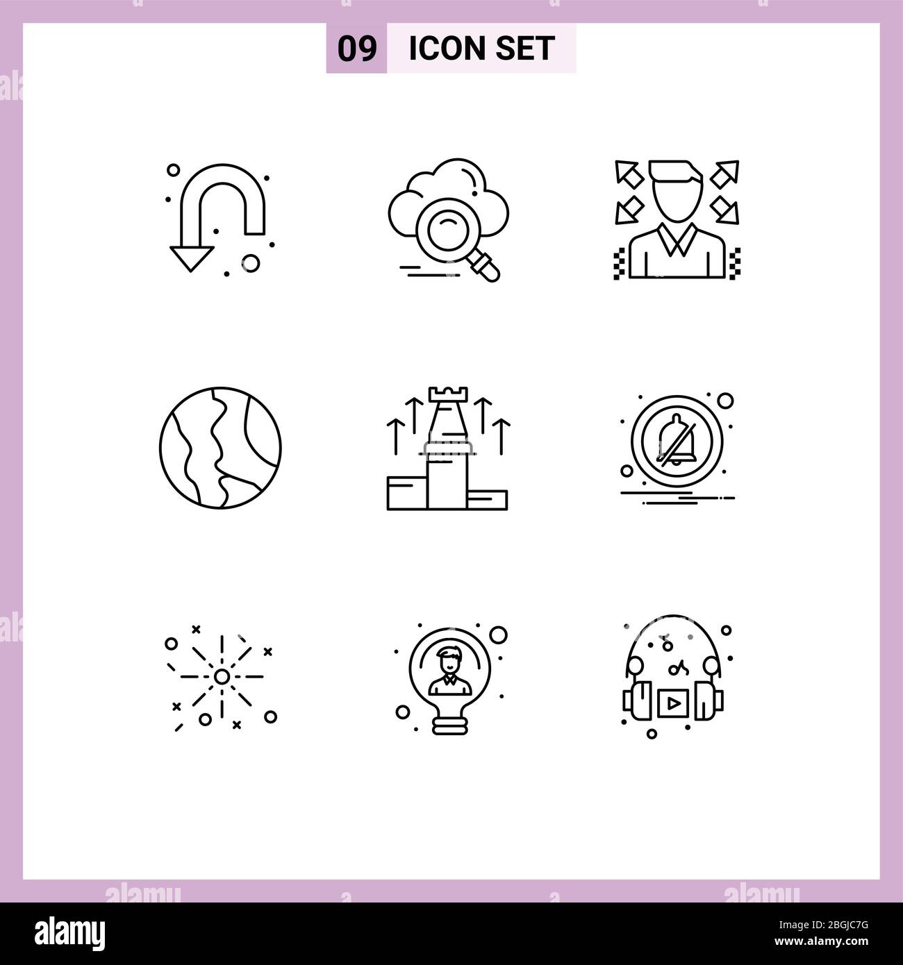 Set di 9 icone moderne dell'interfaccia utente simboli per strategia, mondo, accesso, mappa, elementi di progettazione vettoriale modificabili globali Illustrazione Vettoriale