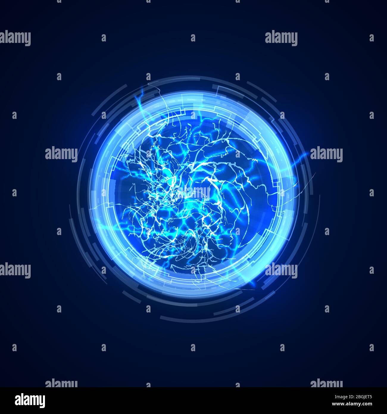 Portale. Concetto astratto sfondo con fulmini elettrici. Illustrazione futura del vettore di comunicazione. Energia elettrica luce brillante, cerchio bagliore telaio Illustrazione Vettoriale