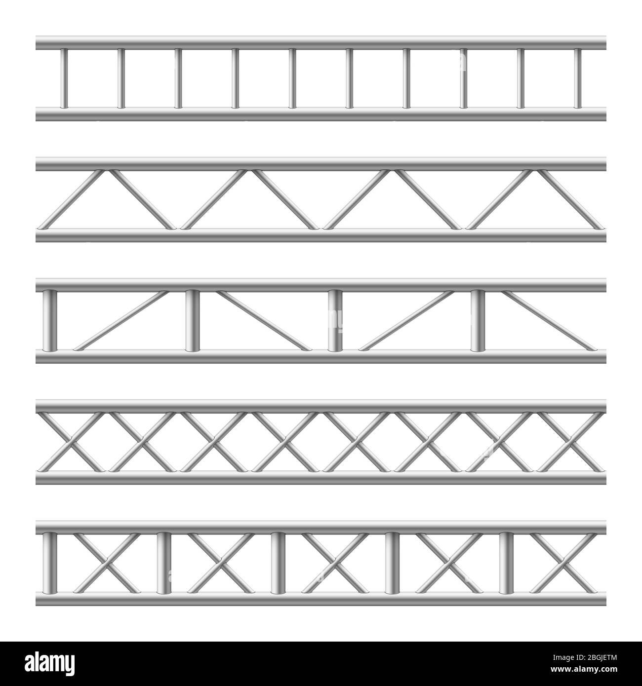 Struttura senza cuciture trave in acciaio. Struttura metallica per cartelloni. Set di vettori isolati. Illustrazione della struttura in acciaio metallico, costruzione di telai industriale Illustrazione Vettoriale