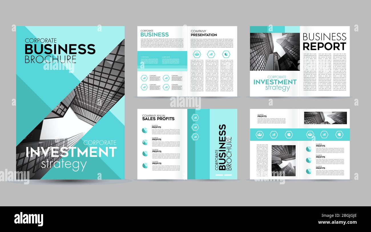 Pagina di layout del modello di brochure per la società commerciale. Brochure presentazione creativa del design Illustrazione vettoriale. Illustrazione Vettoriale