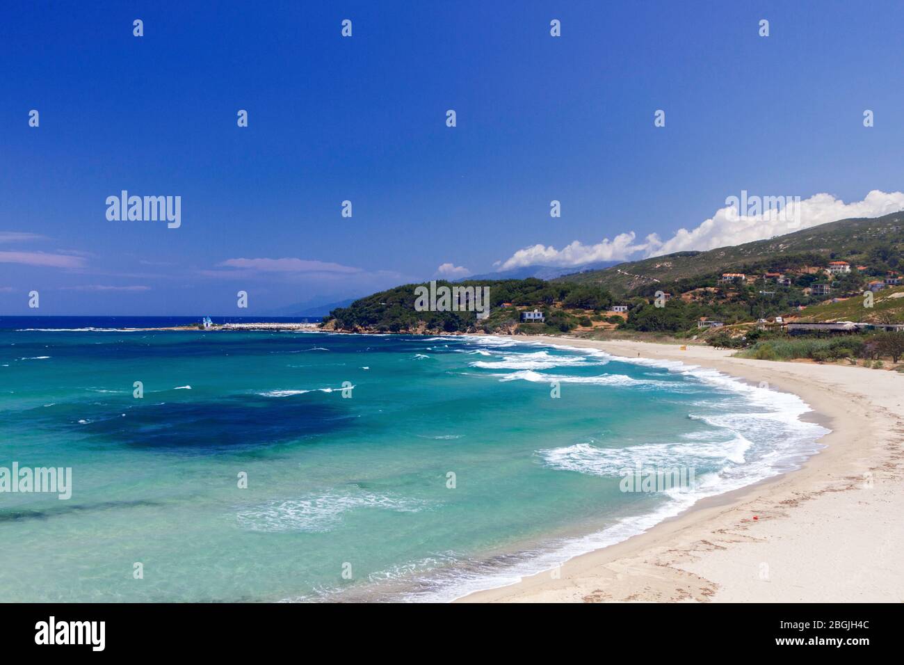 Spiaggia Mesakti, molto vicino alla città di ARMENISTIS, nella parte settentrionale dell'isola di Ikaria (o Icaria), nel mare Egeo, Grecia, Europa Foto Stock