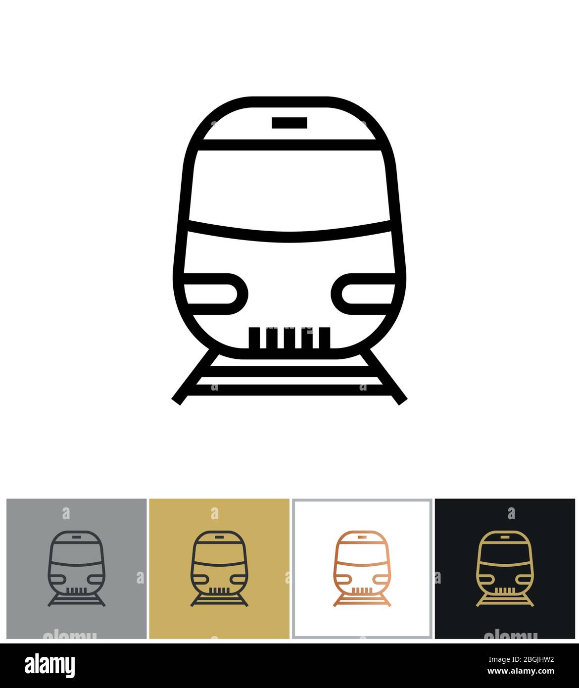 Icona del treno, cartello dei trasporti ferroviari o simbolo della metropolitana su sfondi bianchi e neri. Illustrazione vettoriale Illustrazione Vettoriale