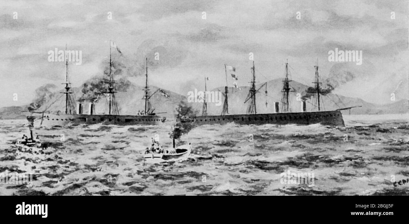 HMS Hercules trainando Agincourt 1871 di Charles Fitzgerald. Foto Stock