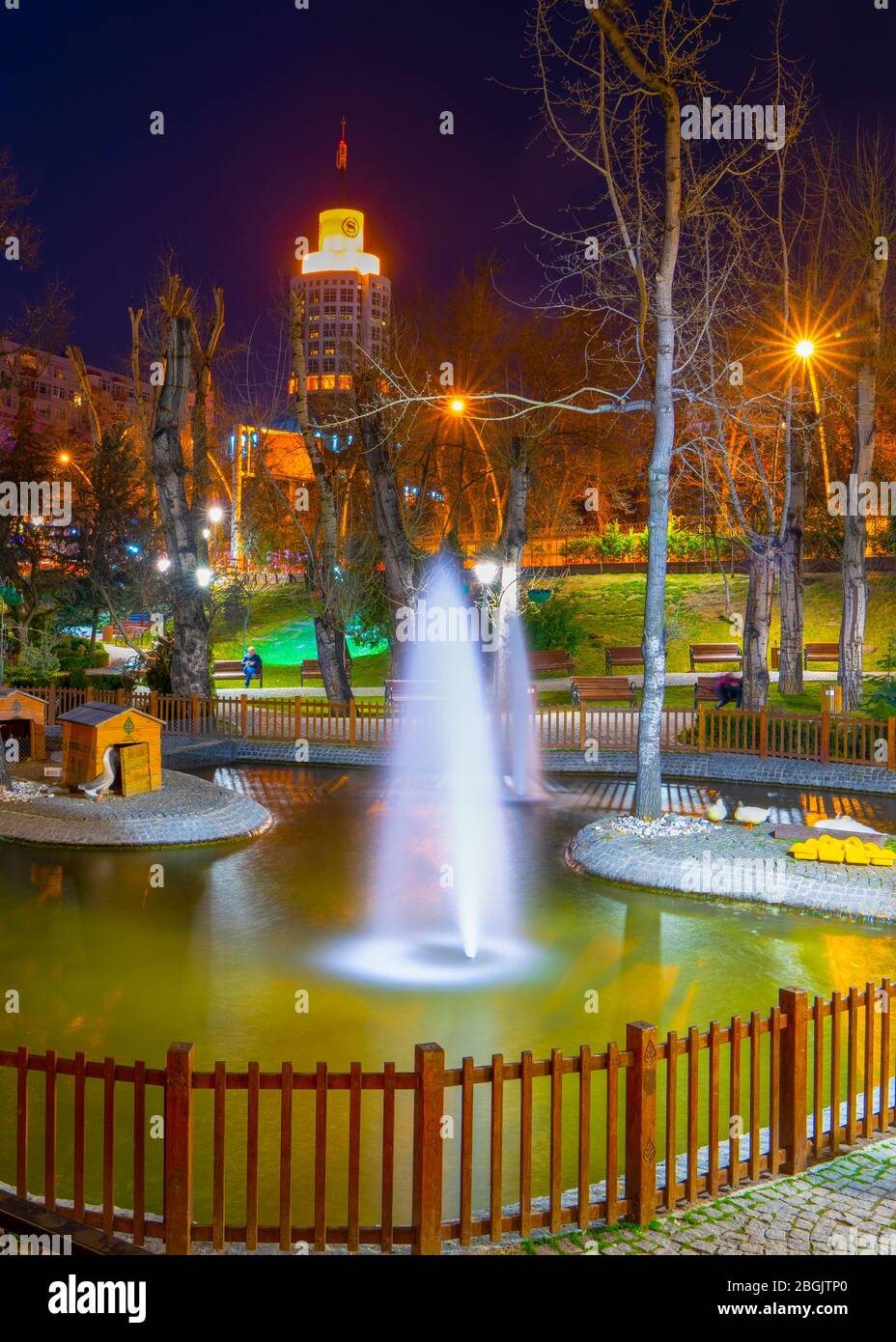 Ankara, Turchia/ febbraio 17 2019: Parco di Kugulu che è un luogo popolare. Parco di Kugulu nella notte, una lunga esposizione Foto Stock