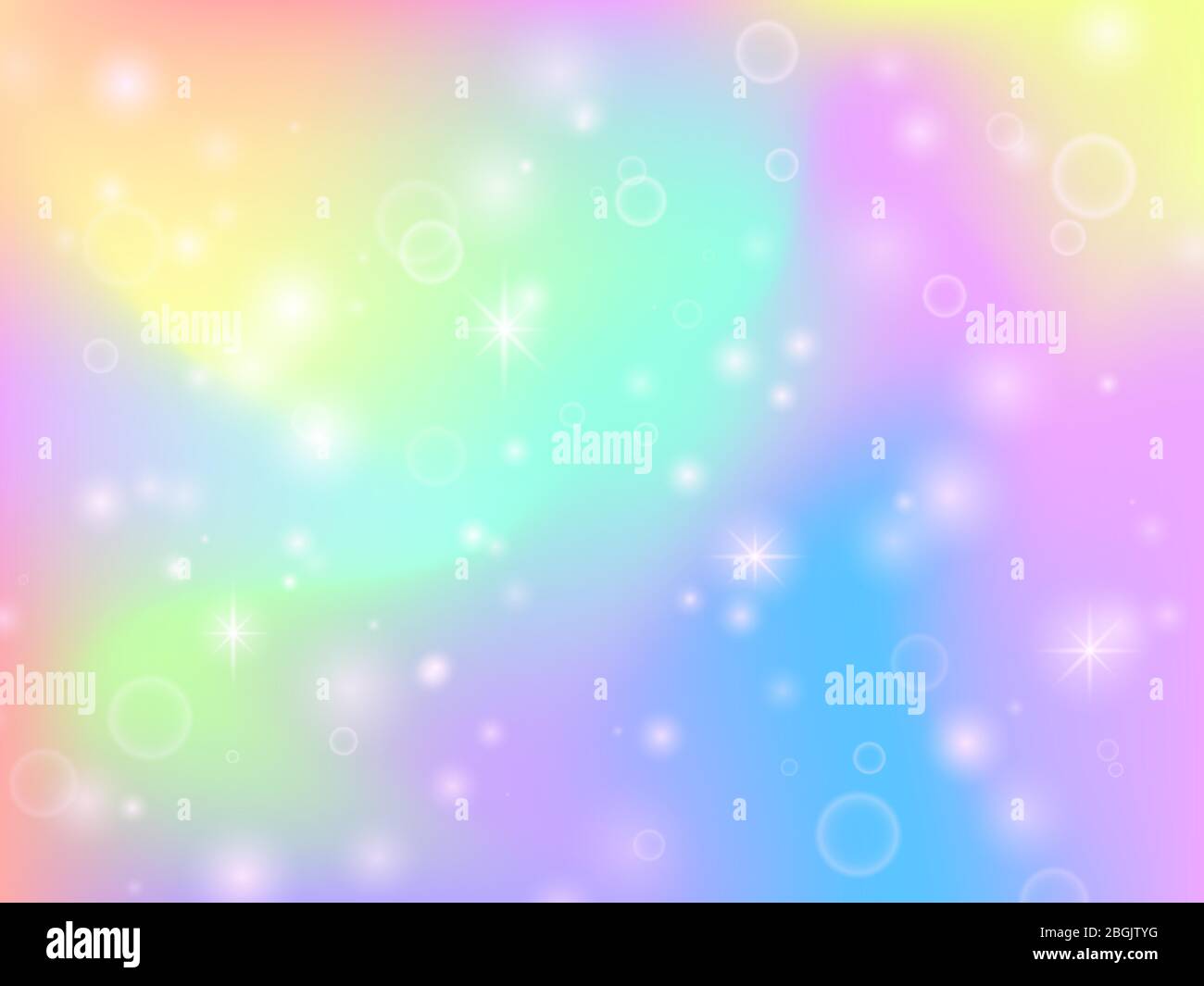 Fata unicorno sfondo arcobaleno con scintille magiche e stelle. Multicolore fantasia astratto vettore sfondo. Illustrazione dell'effetto gradiente delle girlie delle fiabe vettoriali Illustrazione Vettoriale