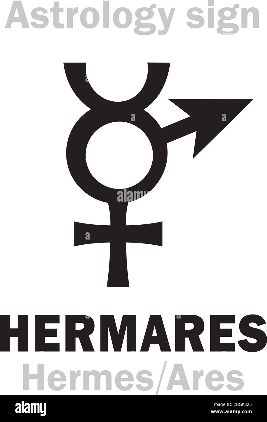 Astrologia Alfabeto: HERMARES (Hermes+Ares), Antica divinità sacrale locale di astuzia e aggressione, coraggio e coraggio. Simbolo di strategia. Illustrazione Vettoriale