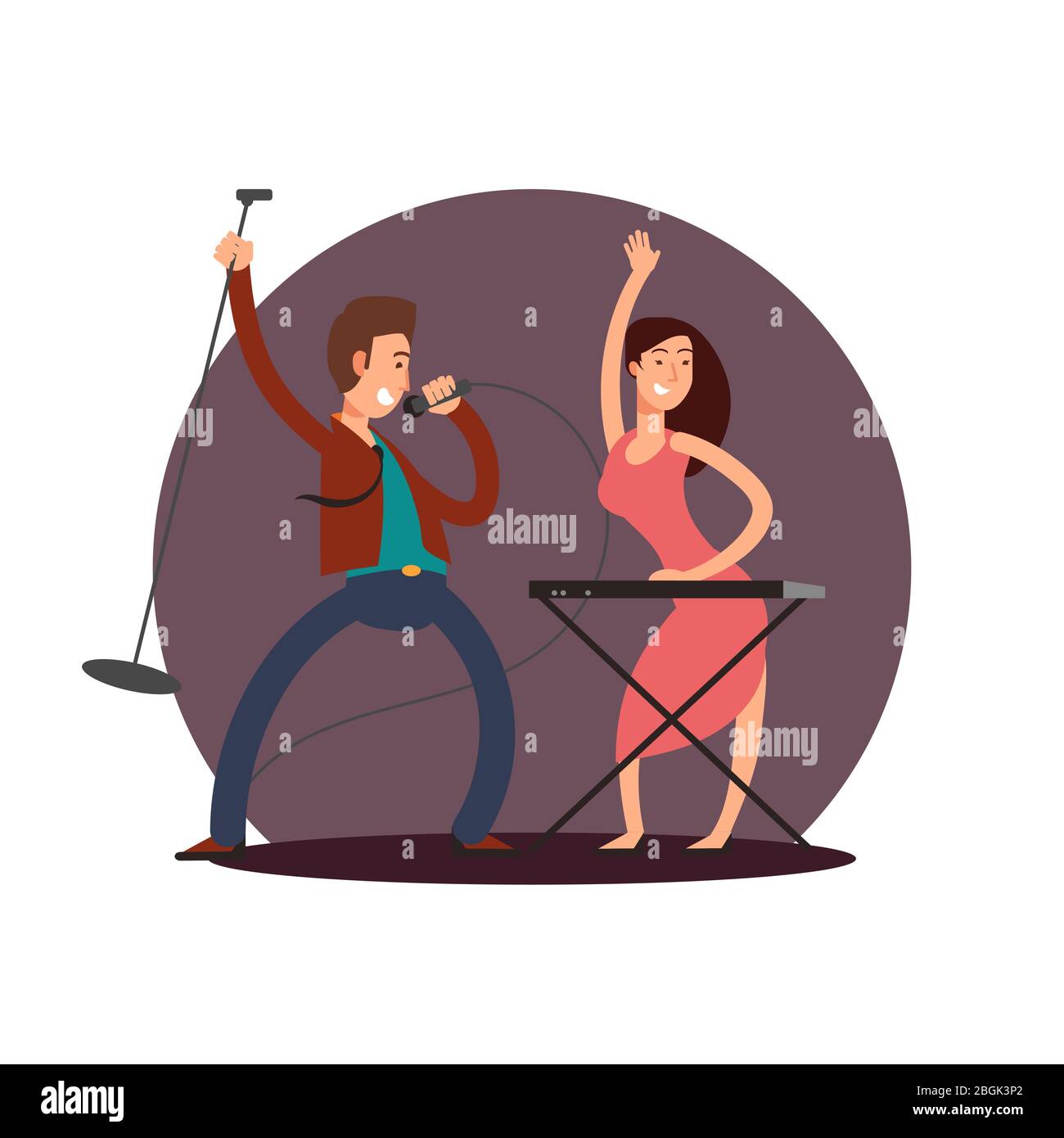 Personaggio cartoon cantante maschile e pianista femminile vettore disegno icona isolato illustrazione Illustrazione Vettoriale