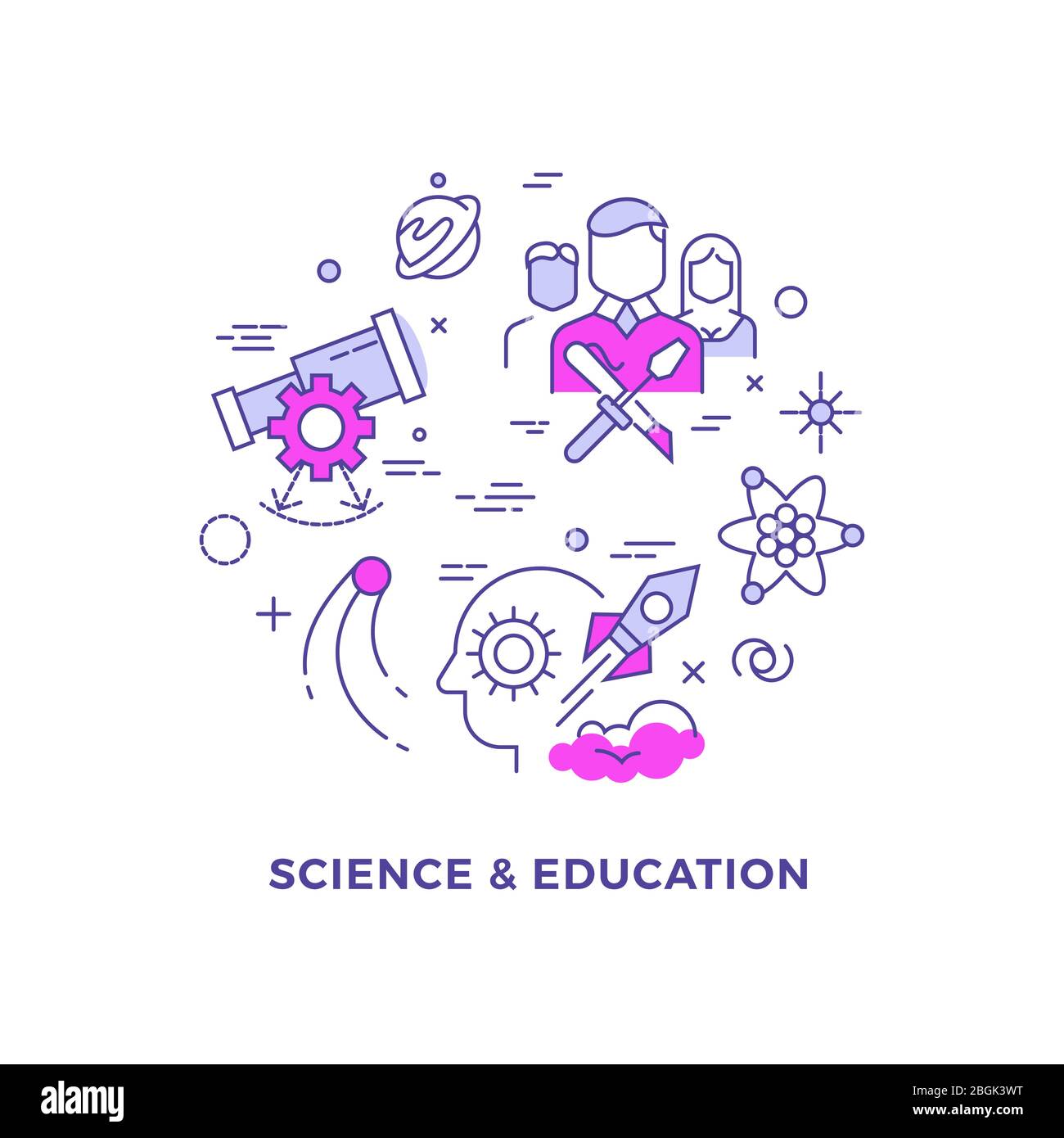 Scienza e educazione concetto di vettore a linea piatta isolato su illustrazione bianca Illustrazione Vettoriale