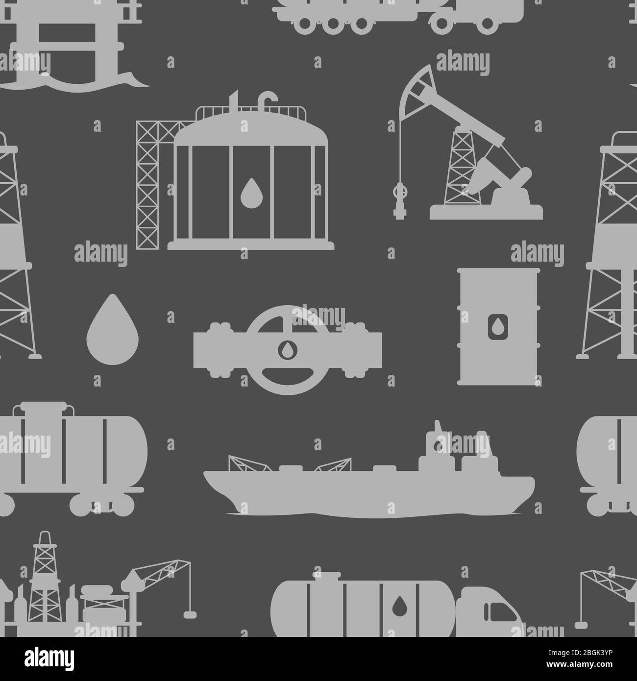 Modello senza cuciture con icone olio e benzina. Illustrazione Vettoriale
