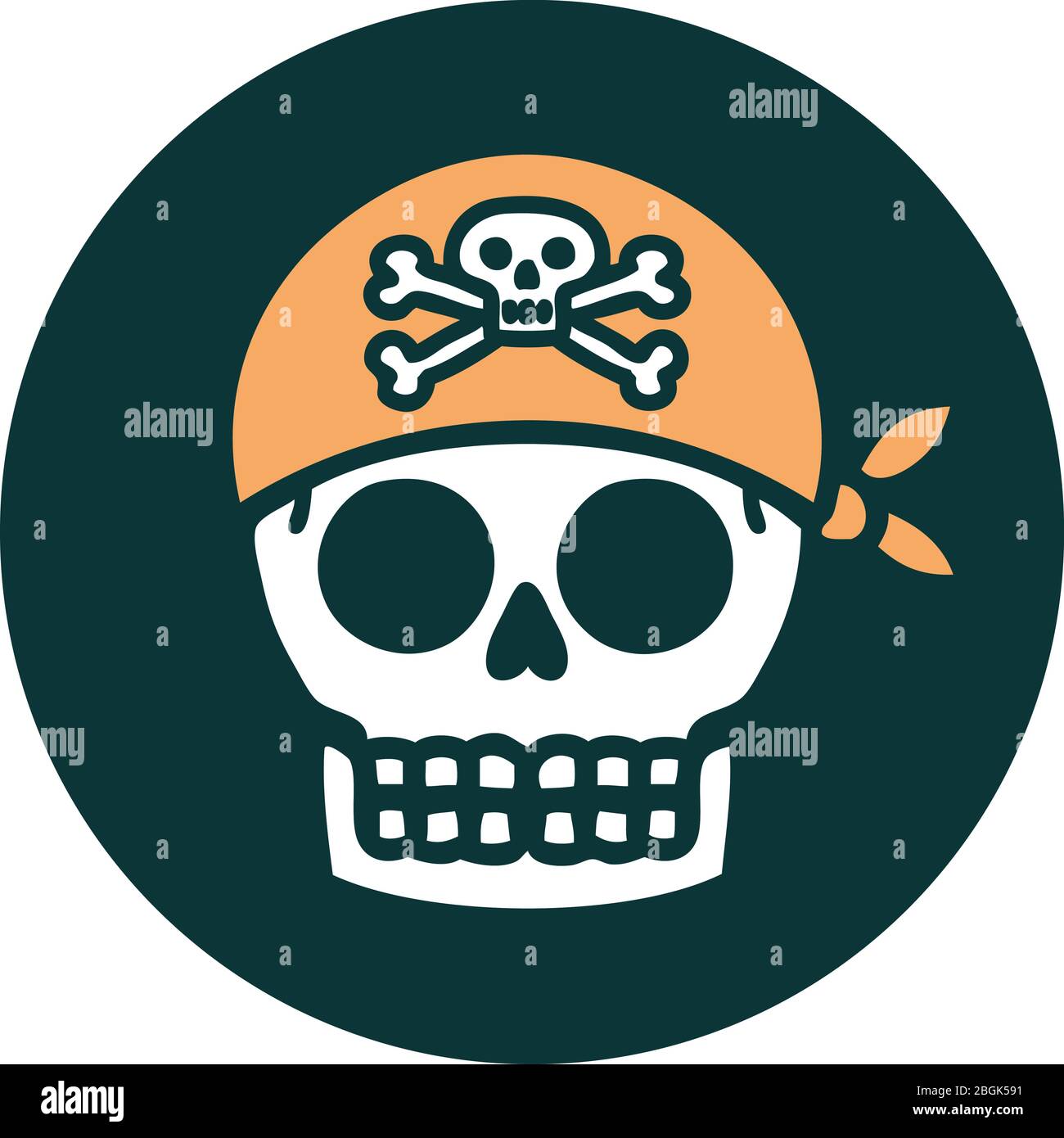 immagine iconica in stile tatuaggio di un teschio pirata Illustrazione Vettoriale