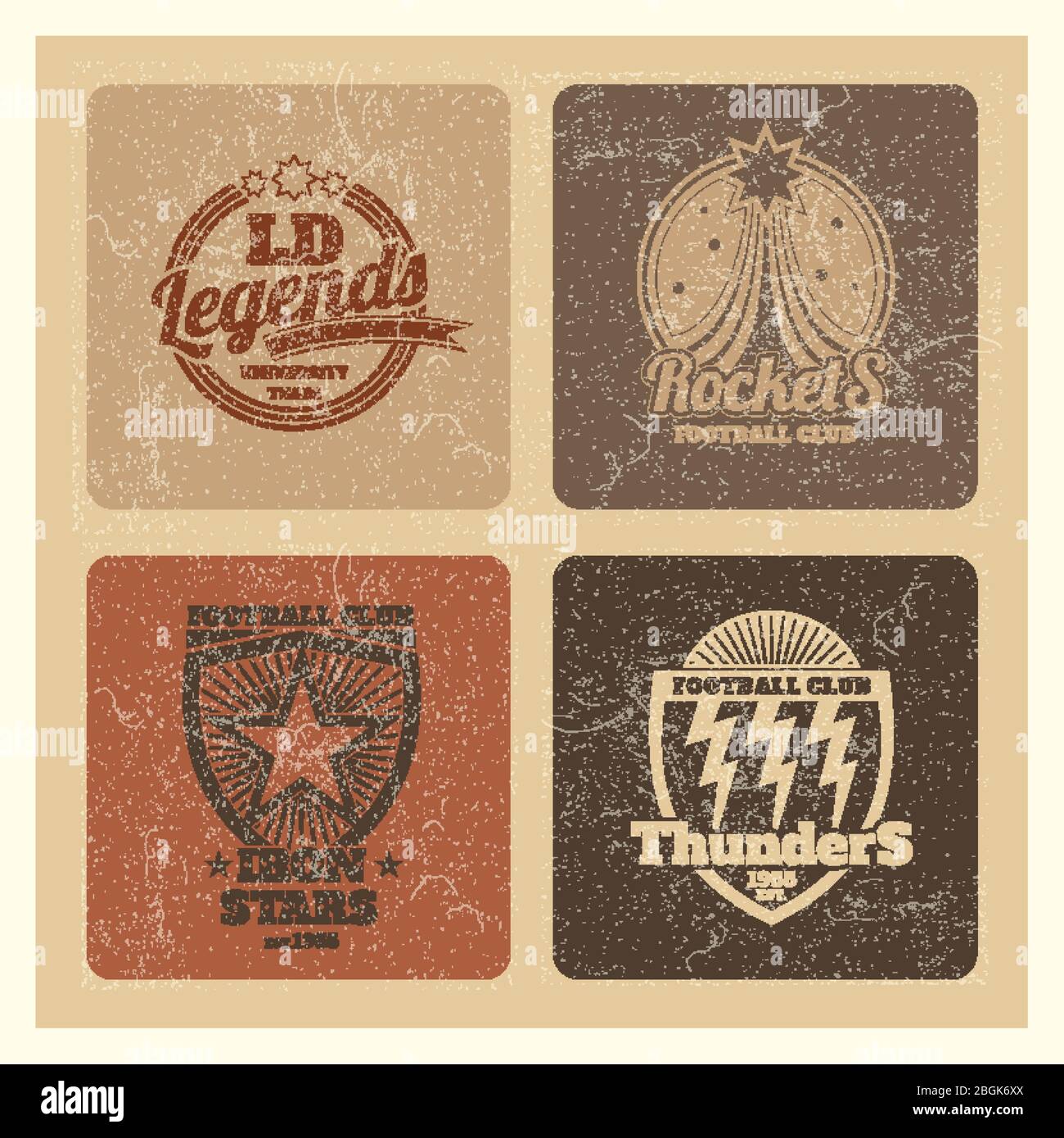 Collezione di etichette atletiche per college Grunge, set di emblemi di varietà, badge per squadre sportive d'epoca. Illustrazione vettoriale Illustrazione Vettoriale