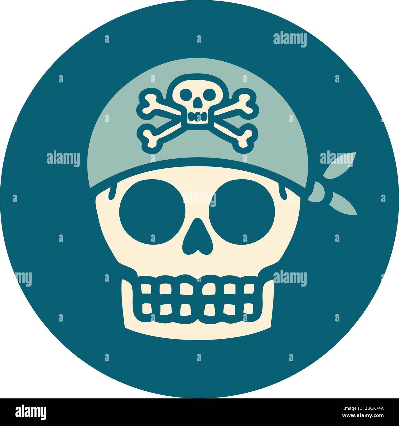 immagine iconica in stile tatuaggio di un teschio pirata Illustrazione Vettoriale