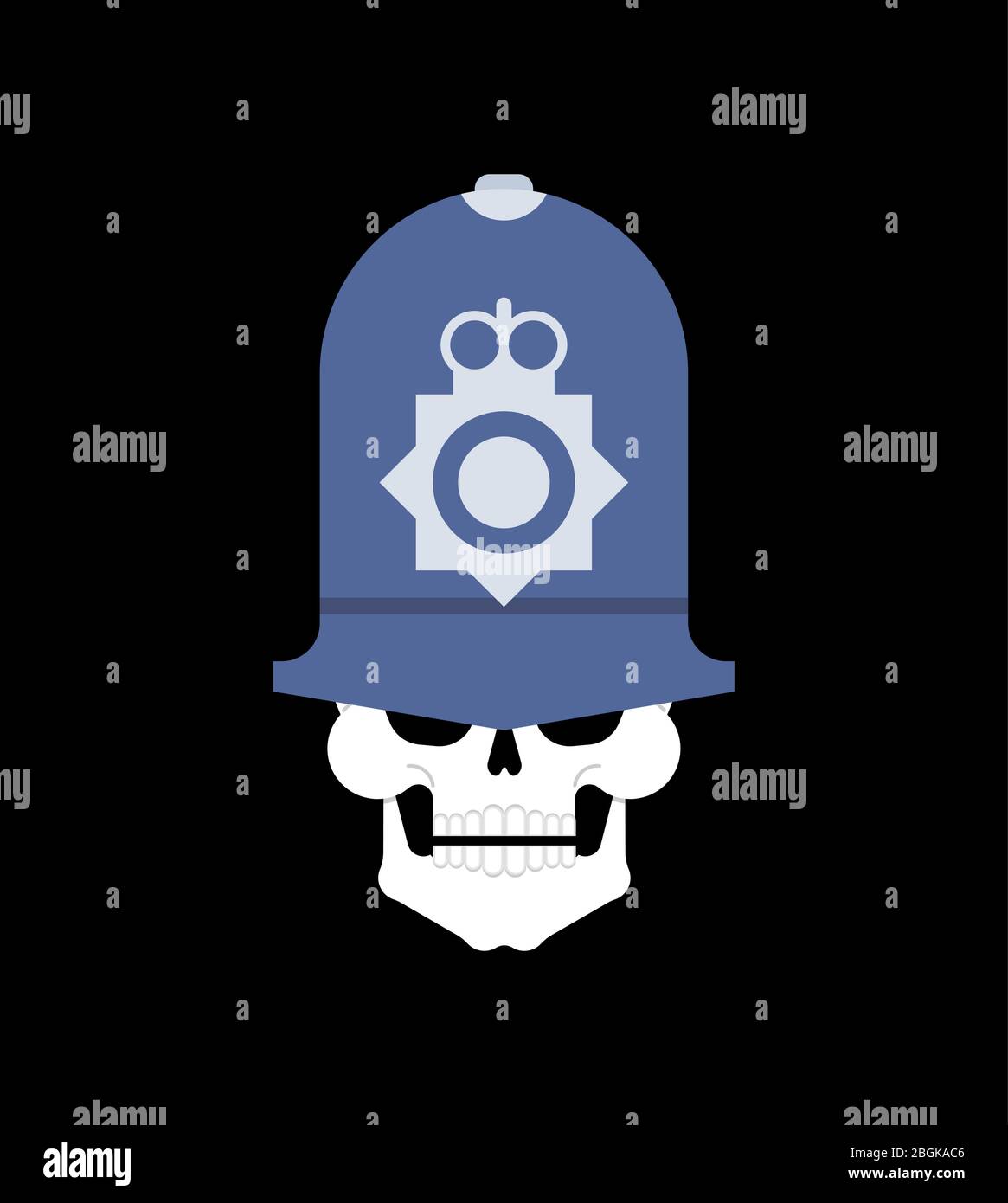 Cranio in polyeman britannico cap. Testa scheletrica della polizia britannica Illustrazione Vettoriale