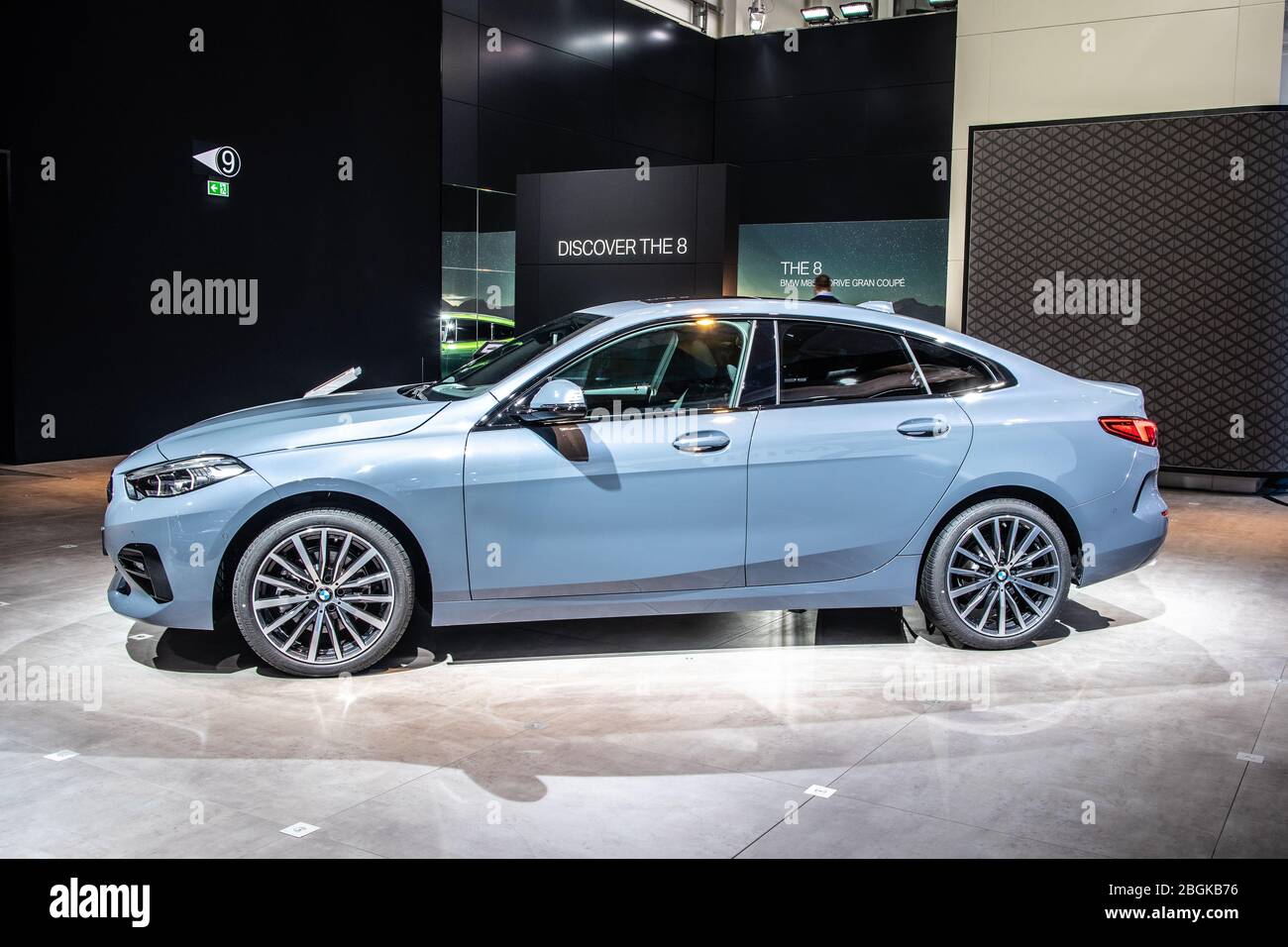 Bruxelles, Belgio, 09 gennaio 2020: BMW Serie 2 Gran Coupe 218i al Salone di Bruxelles, seconda generazione, F44, vettura executive subcompatta prodotta da BMW Foto Stock