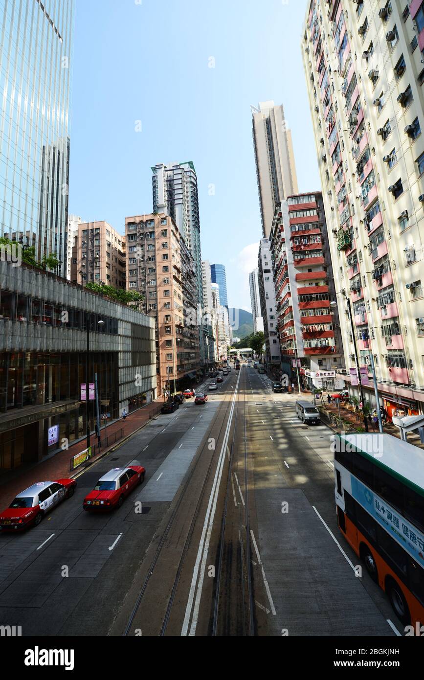 Strade principali vuote a Hong Kong durante la pandemia di Covid-19. Foto Stock