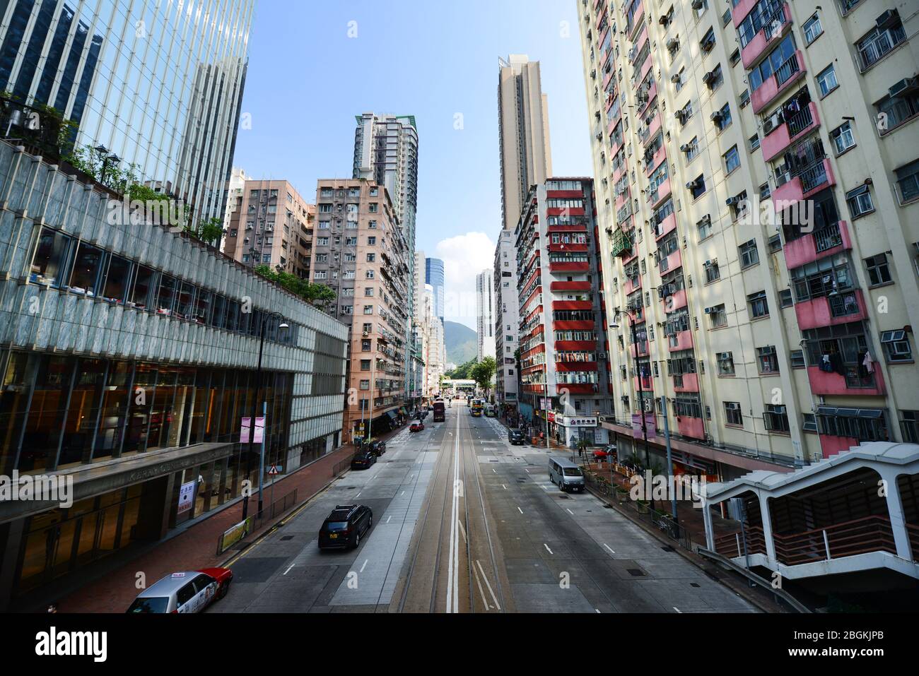 Strade principali vuote a Hong Kong durante la pandemia di Covid-19. Foto Stock