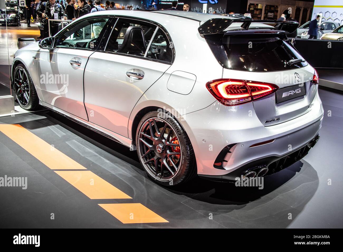 Bruxelles, Belgio, gen 2020 Mercedes AMG A 45 S 4MATIC+ al Salone dell'automobile di Bruxelles, quarta generazione, W177 CLASSE A prodotta da Mercedes Benz Foto Stock