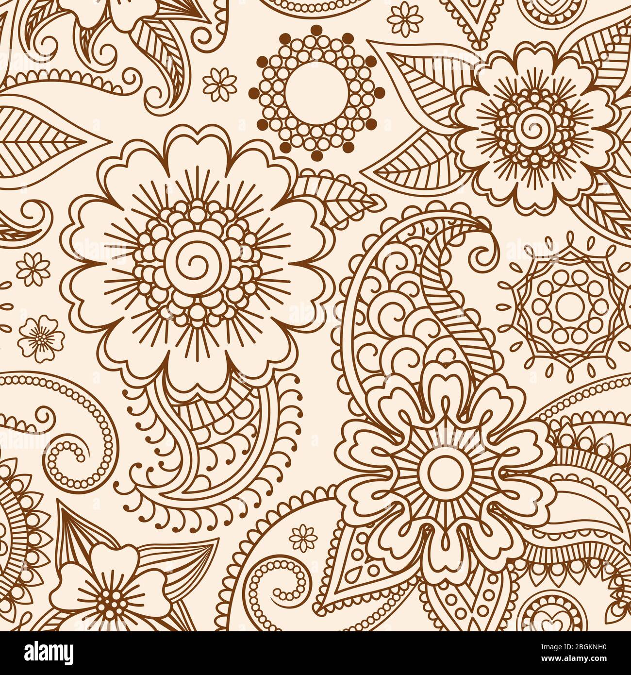 Hennè mehndi tatuaggio doodle senza cuciture pattern vettore sfondo Illustrazione Vettoriale