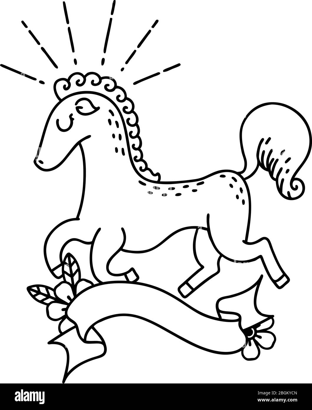 striscione a scorrimento con linea nera di lavoro in stile tatuaggio stallone di prioning Illustrazione Vettoriale