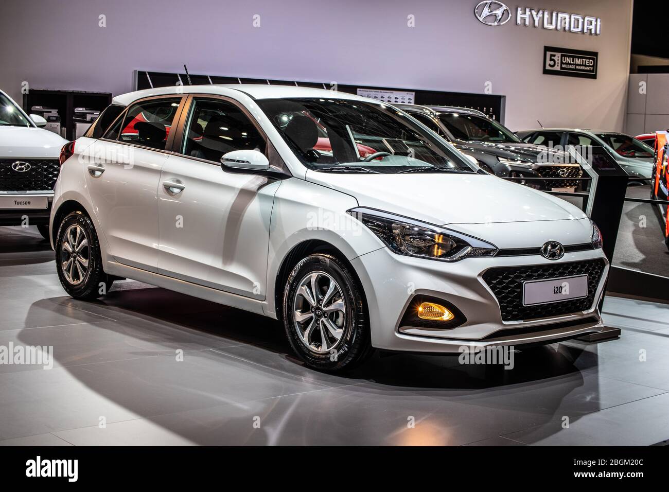Bruxelles, Belgio, 2020 gennaio Hyundai i20, Brussels Motor Show, seconda generazione, Facelift, prodotto dal produttore automobilistico sudcoreano Hyundai Foto Stock