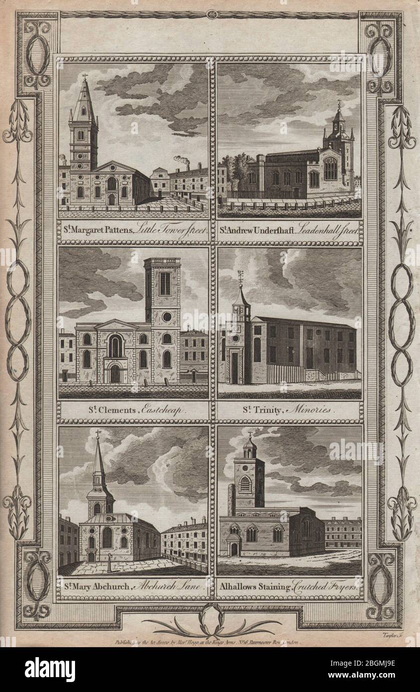 WREN CITTÀ CHIESE St Clements Eastcheap Margaret Pattens Mary Abbachurch ++ 1784 Foto Stock