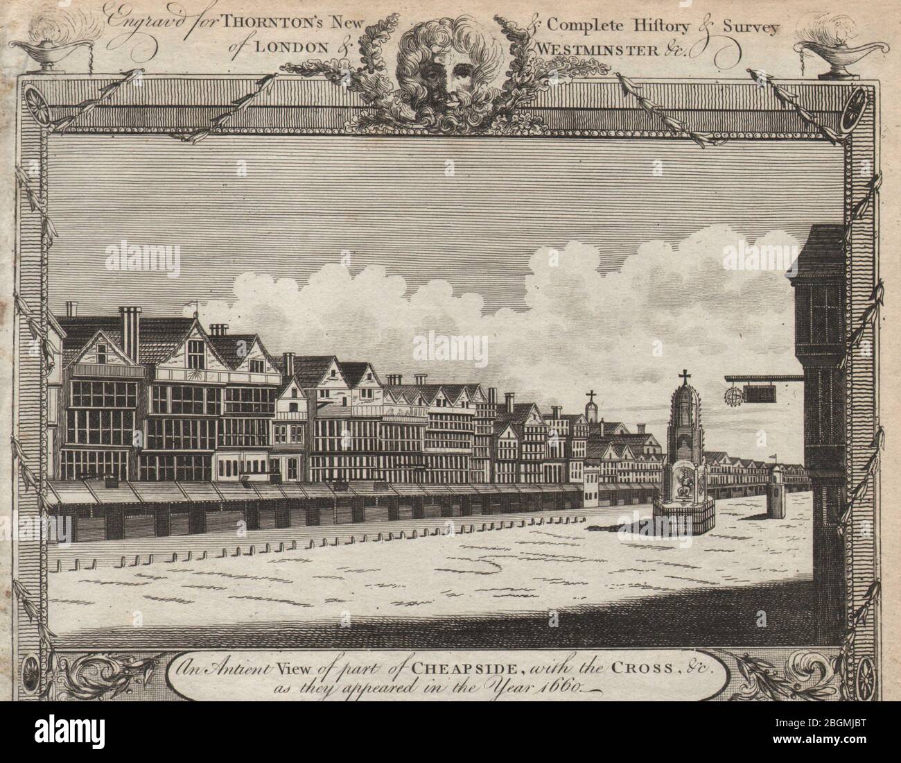 Parte di Cheapside con la croce &c… nel 1660. Città di Londra. THORNTON 1784 Foto Stock