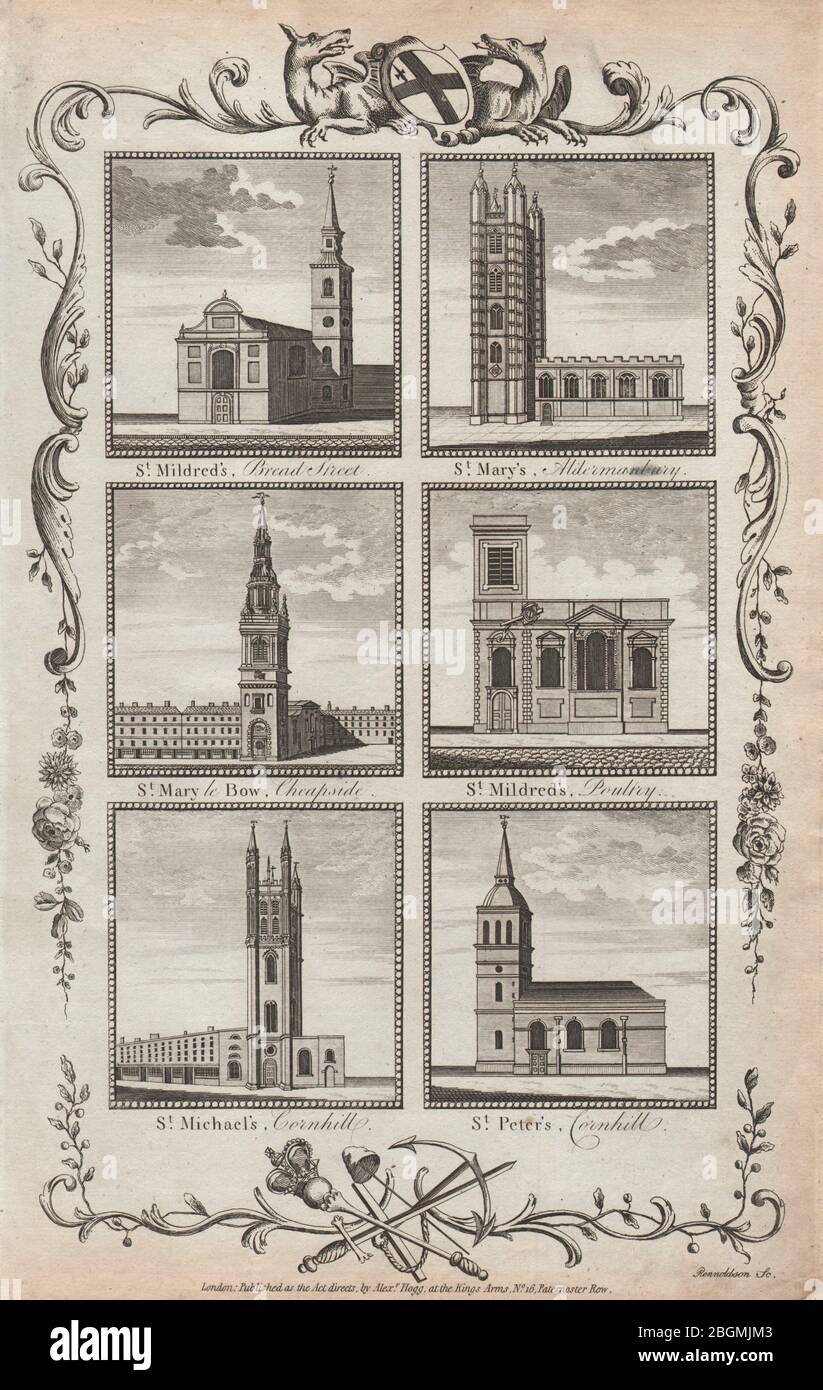 CHIESE DI WREN St Mildred Michael Peter/Cornhill Mary Aldermanbury & le-Bow 1784 Foto Stock