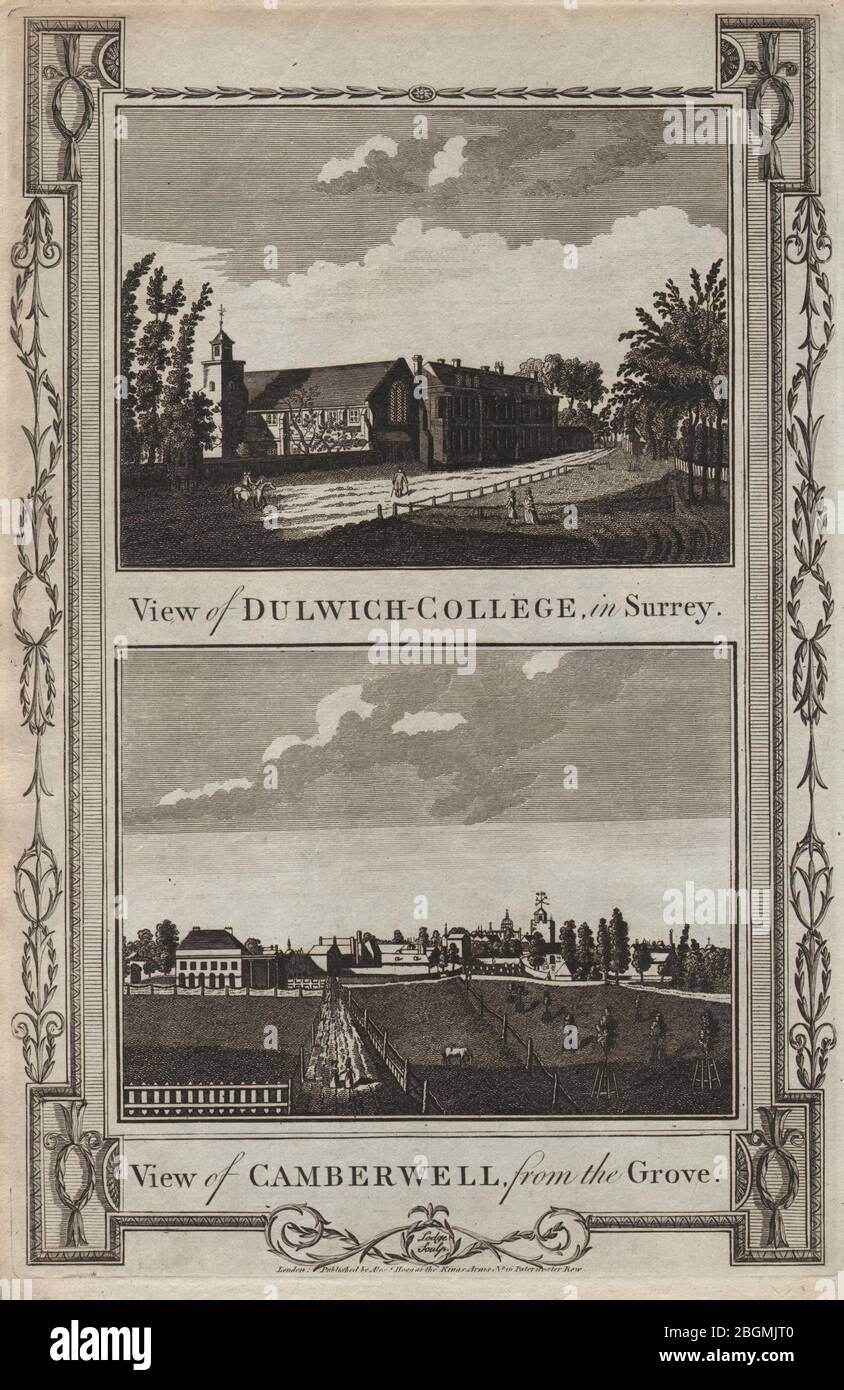Dulwich College. Camberwell dal Grove, con la chiesa di St Giles. THORNTON 1784 Foto Stock