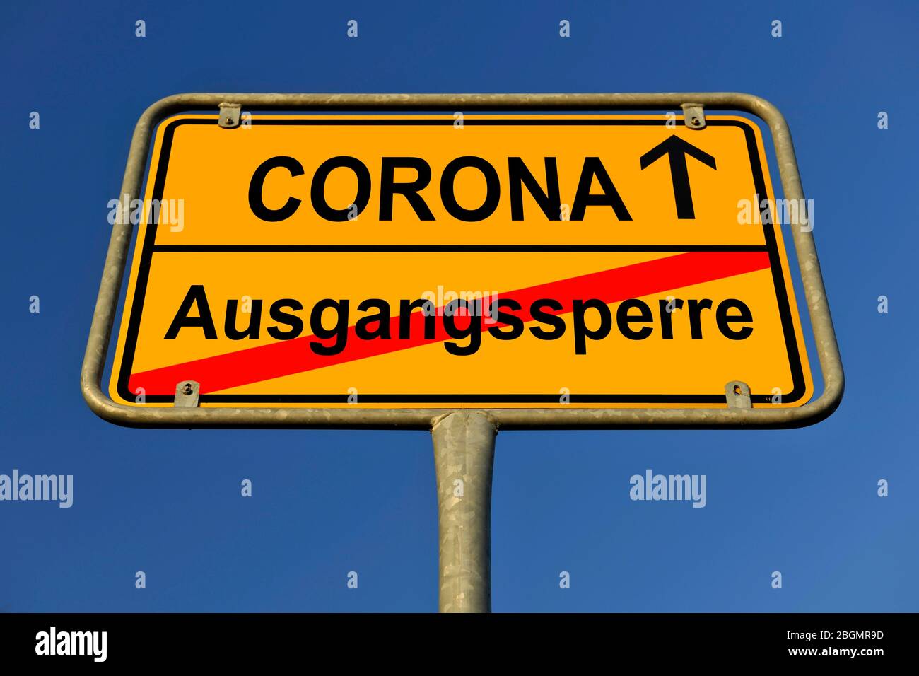 Composizione digitale, immagine simbolica, simbolo del nome della località, eliminazione o allentamento del divieto di contatto e del coprifuoco, Coronavirus, Covid-19, Germania Foto Stock