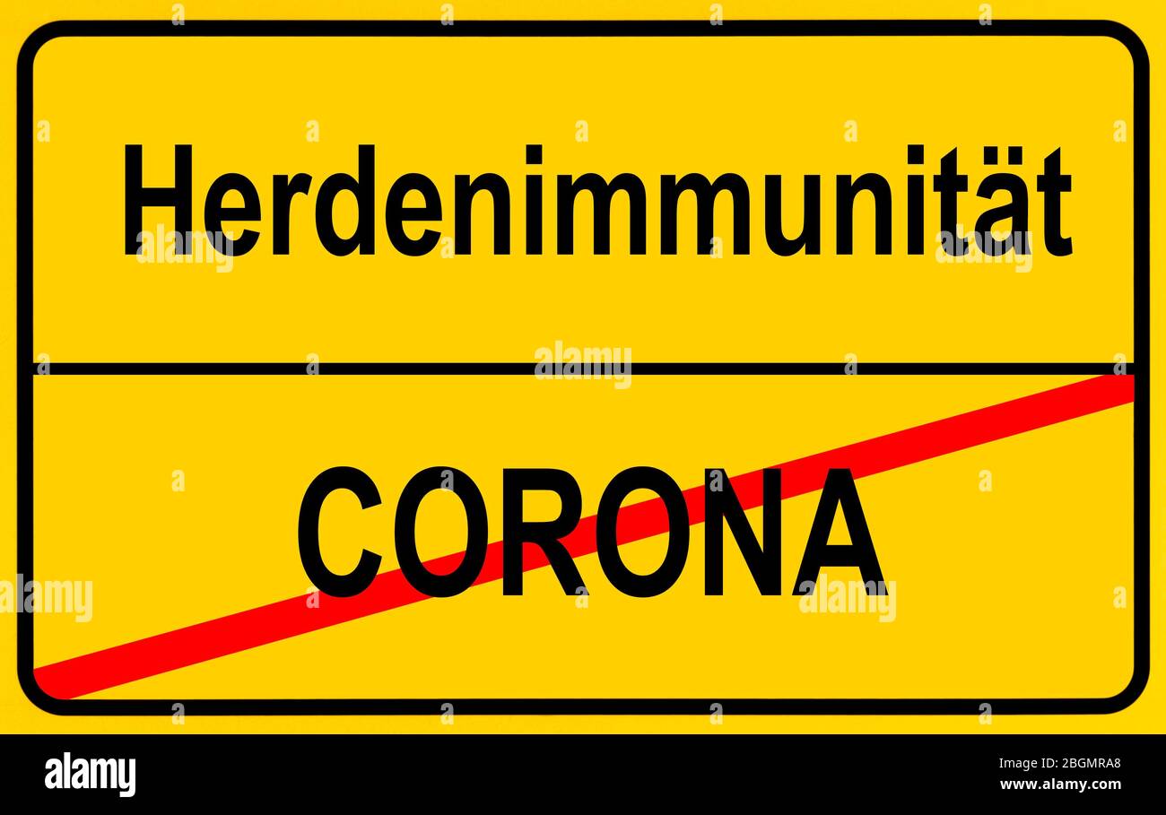 FOTOMONTAGGIO, immagine simbolo, segno del nome del luogo, immunità, immunità di mandria, corona, coronavirus, Sars-cov-2, Covid-19, Germania Foto Stock