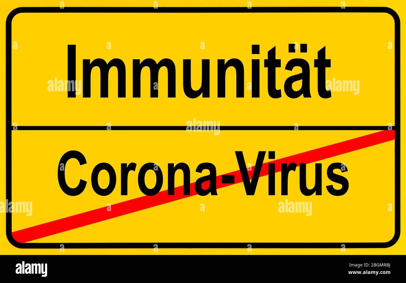 FOTOMONTAGGIO, immagine simbolo, segno del nome del luogo, immunità, immunità di mandria, corona, coronavirus, Sars-cov-2, Covid-19, Germania Foto Stock