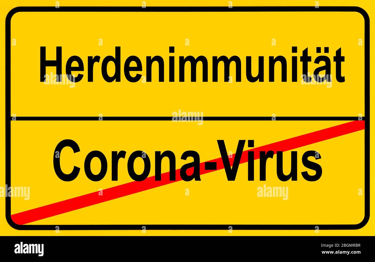 FOTOMONTAGGIO, immagine simbolo, segno del nome del luogo, immunità, immunità di mandria, corona, coronavirus, Sars-cov-2, Covid-19, Germania Foto Stock