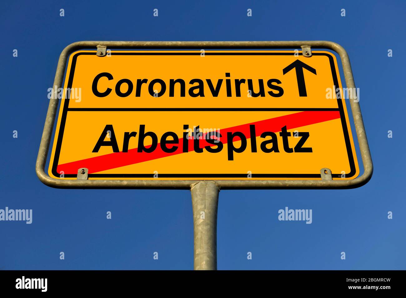Composizione digitale, quadro simbolico, simbolo del nome della località, perdita di posti di lavoro, disoccupazione, coronavirus, Covid-19, Germania Foto Stock