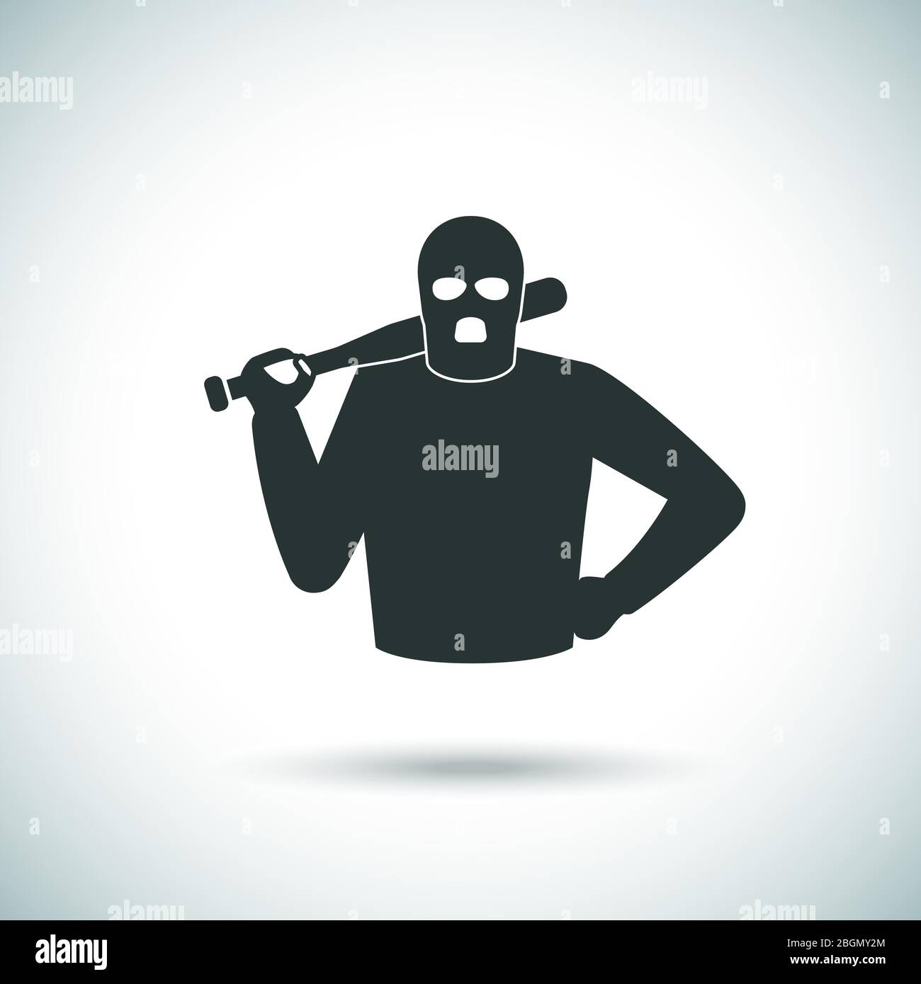 Icona criminale di hoodlum. Pillager in maschera e con silhouette vettoriale in cudgel Illustrazione Vettoriale
