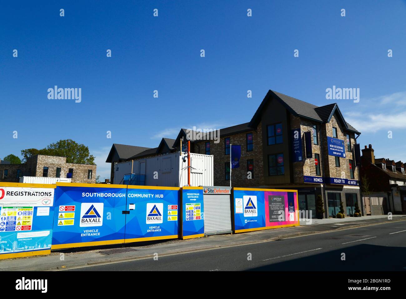 Ufficio vendite di spettro costruito sul nuovo sito di sviluppo del progetto Southborough Community Hub, London Road, Southborough, Kent, Inghilterra Foto Stock