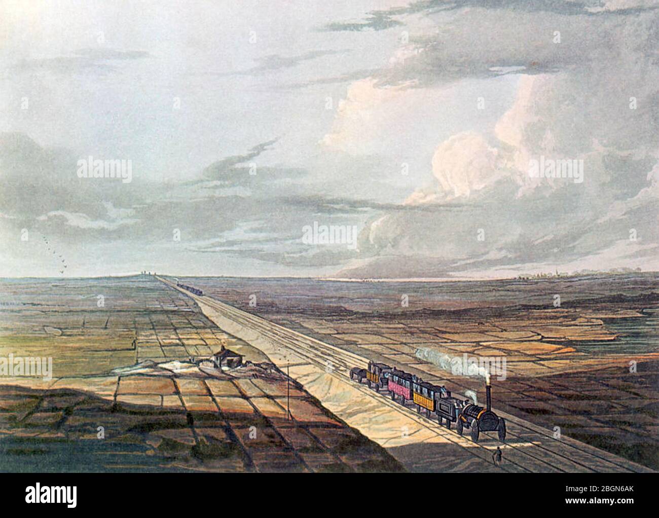LIVERPOOL-MANCHSTER FERROVIA attraversamento Chat Moss nel 1853 Foto Stock