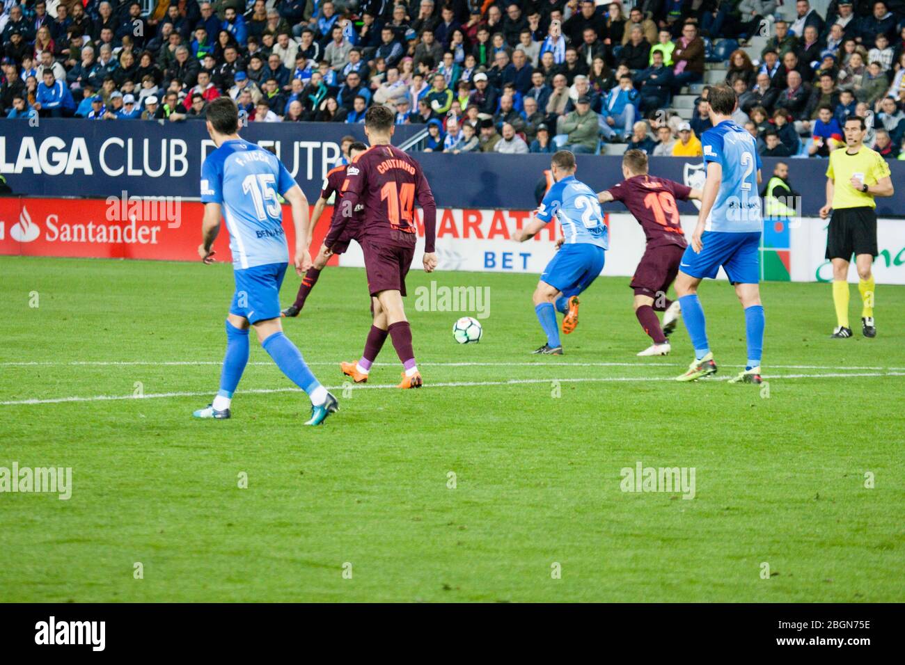 Málaga, Spagna. 18 marzo 2018. La Liga Match Málaga C.F. - FC Barcellona Foto Stock