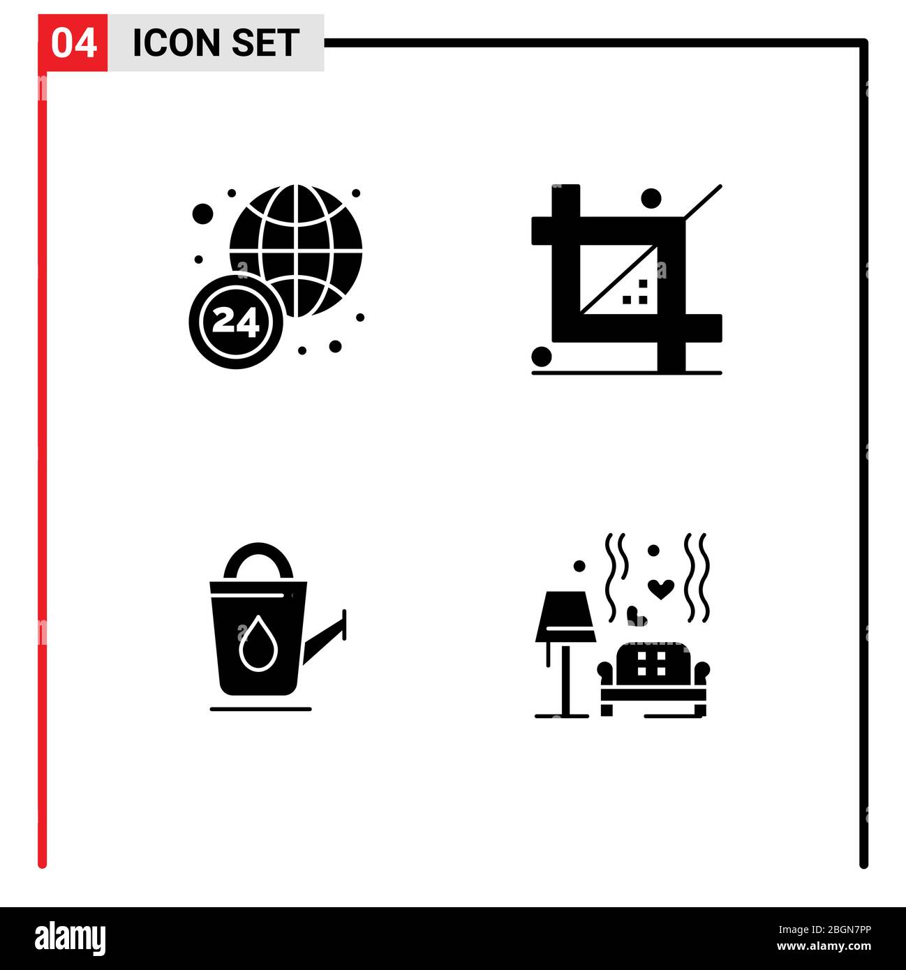 Confezione da 4 simboli e simboli di Solid Glyphs moderni per Web Print Media come il mondo intero, bagno, codifica, sviluppo, Water Editable Vector Design El Illustrazione Vettoriale