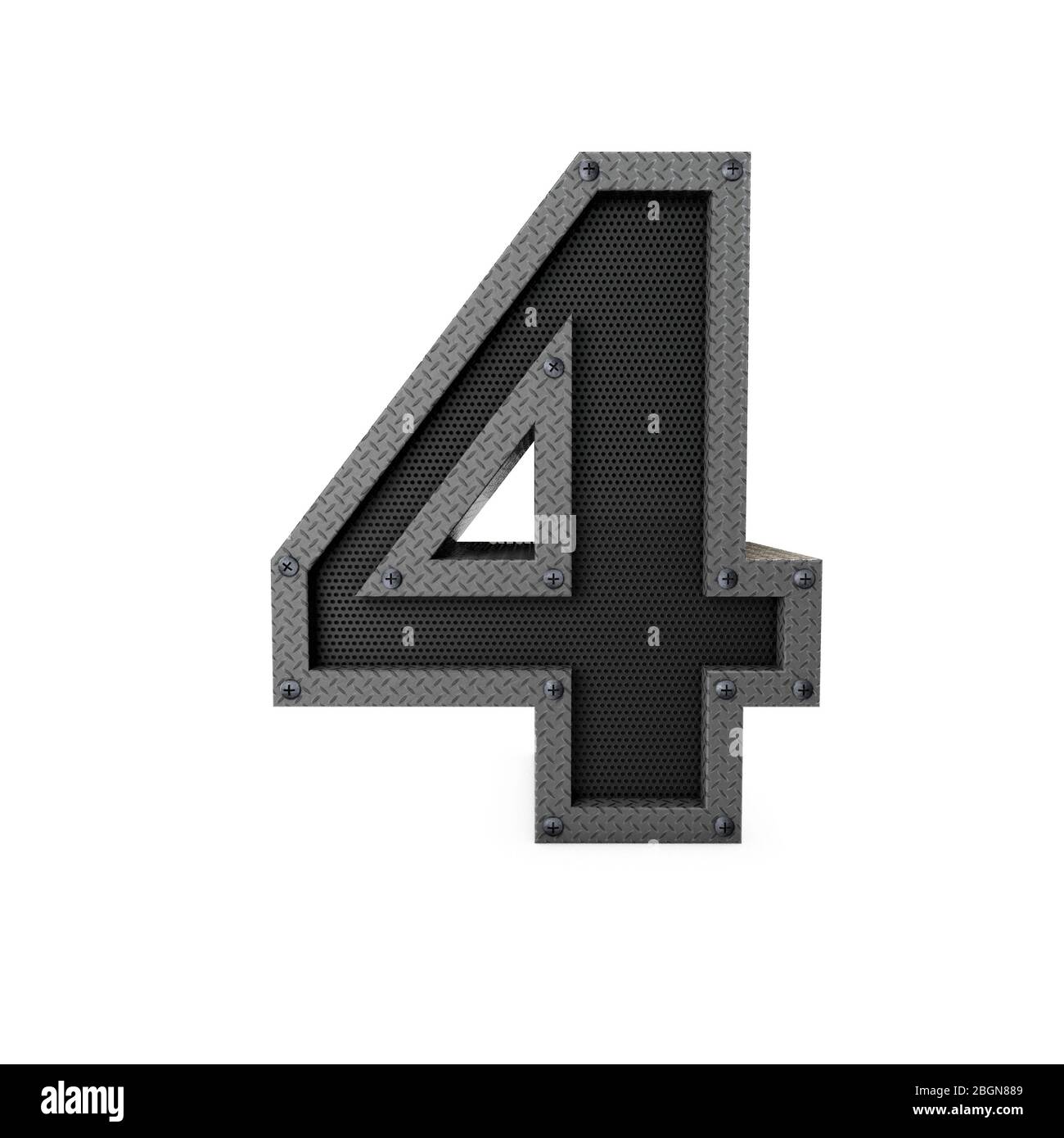 Numero 4 tipo di metallo industriale. Rendering 3D Foto Stock