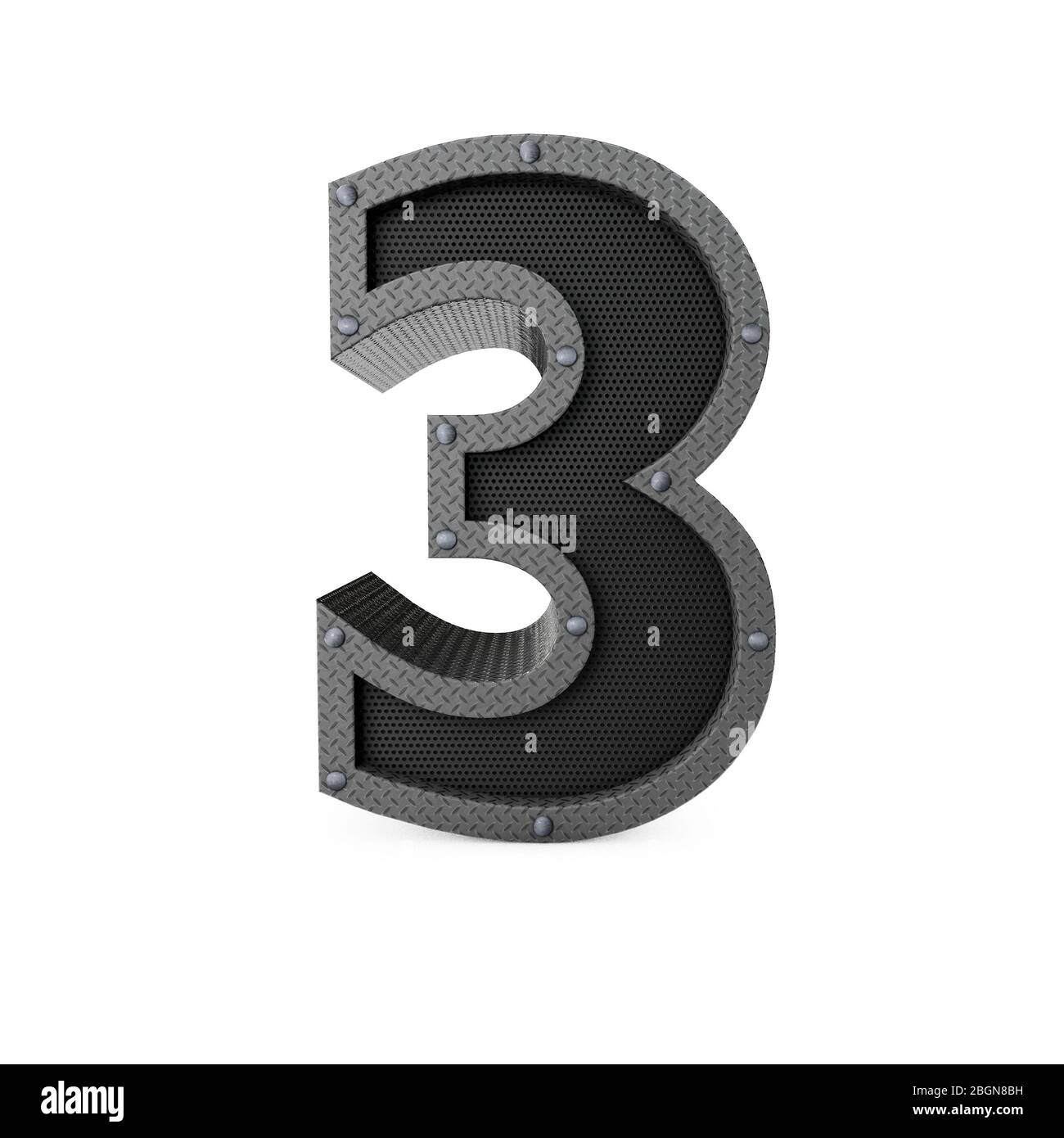 Numero 3 tipo di metallo industriale. Rendering 3D Foto Stock