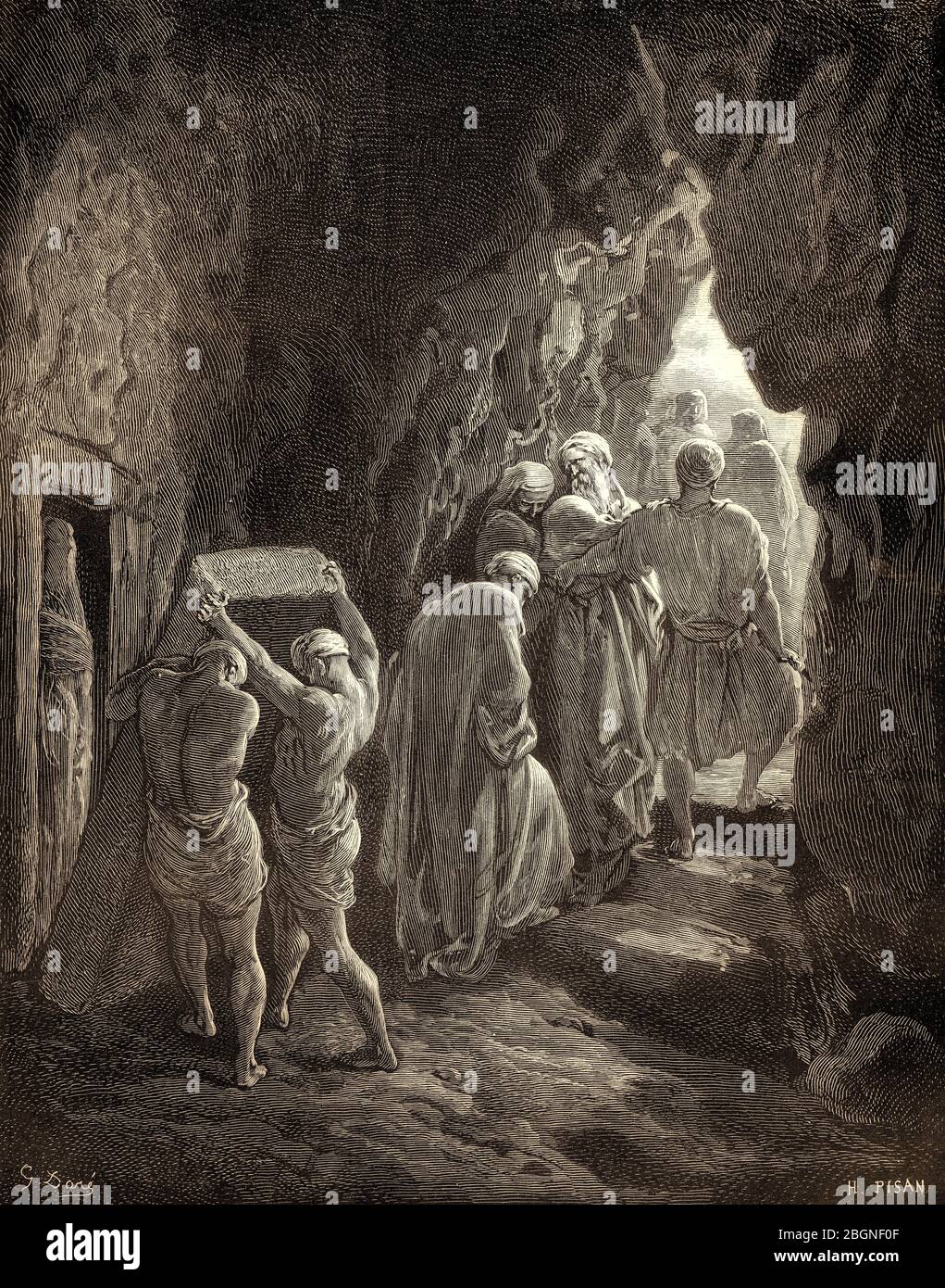 Sepoltura di Sarah a Machpelah, taglio di legno di Gustave Doré Foto Stock