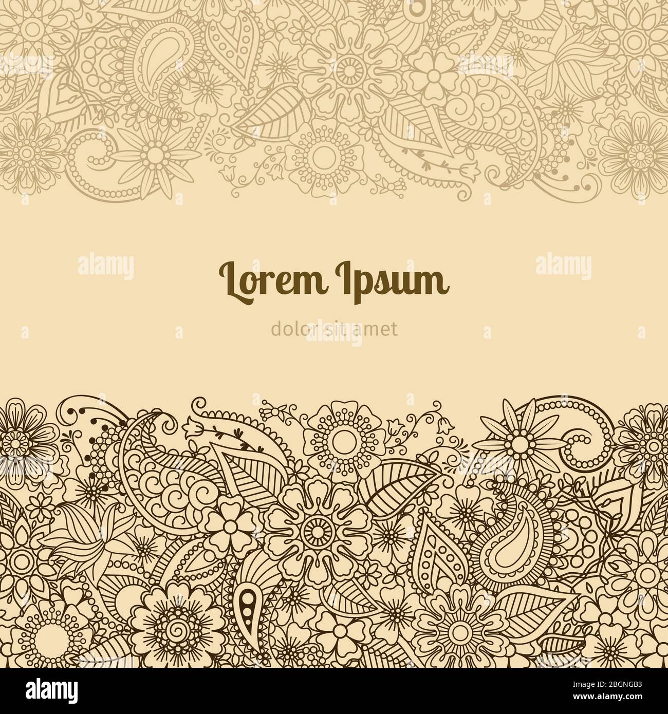 Modello di scheda Henna Mehndi. Progetto invito Mehndi. Illustrazione vettoriale Illustrazione Vettoriale