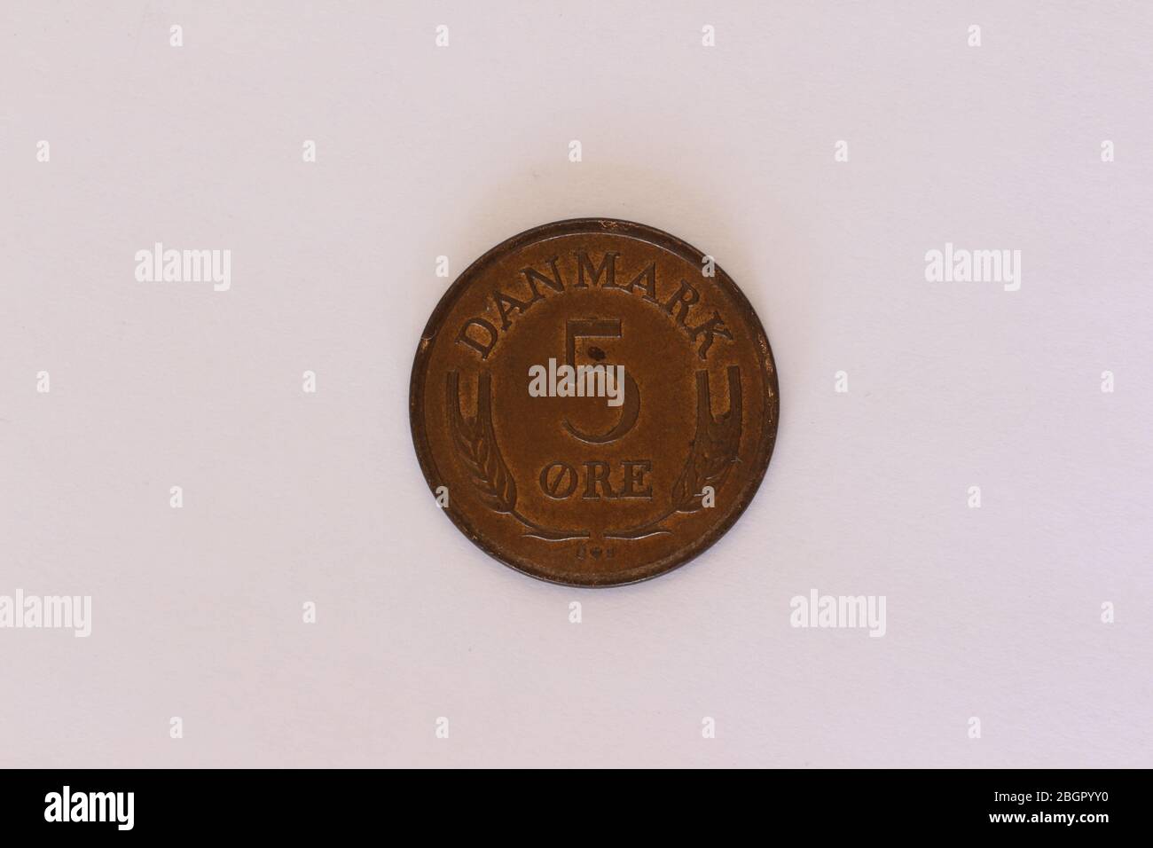 Großaufnahme einer Dänischen 5 Öre Münze Foto Stock
