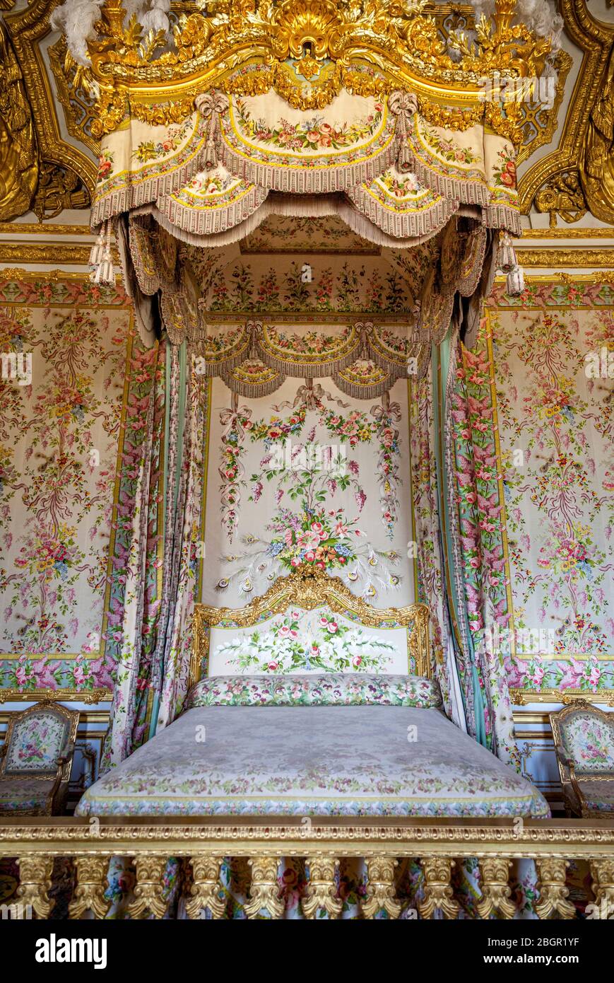 Queens Chambre (camera di Maria Antonietta), Chateau de Versailles, Parigi, Francia Foto Stock